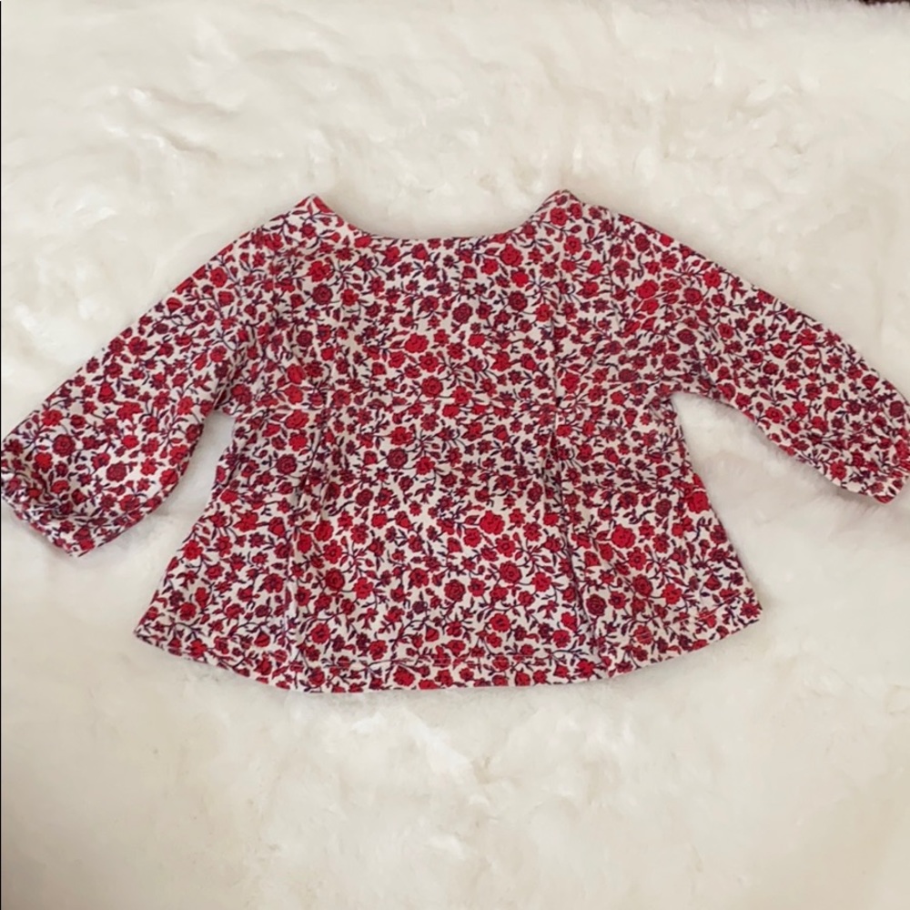 Red and white floral shirt